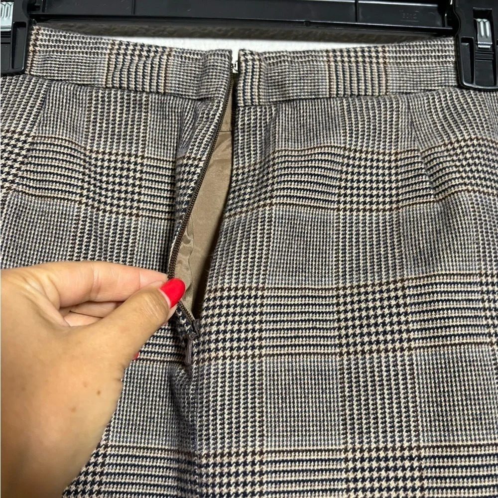 L.L. Bean Cotton Brown Plaid A-Line Mini Skirt with‎ Pockets, Side Buckle Detail
